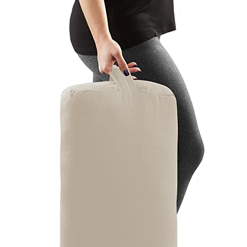 Yoga Meditation Cushion, 25" x 12" Rectangular Bolster with Organic Cotton Cover - color: Natural