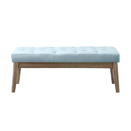 24KF Velvet Upholstered Buttons Tufted Entryway Bench with Solid Wood Leg,Bed Bench Ottoman with Padded Seat,5034-Seaglass - color: Seaglass Velvet, size: Tufted Bench with Solid Wooden Base