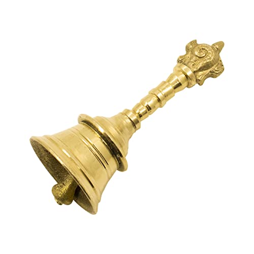 Spillbox Traditional Brass Pooja Bell/Ghanti for Pooja/Worship for Temple Home - 4" Inch Shankchakra, Gold