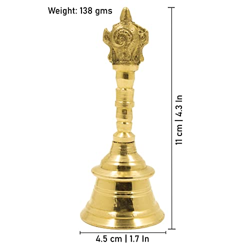 Spillbox Traditional Brass Pooja Bell/Ghanti for Pooja/Worship for Temple Home - 4" Inch Shankchakra, Gold