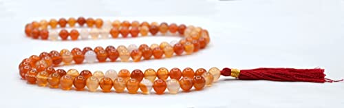 Amazing Gemstone Japa Mala 108 Prayer Beads Necklace and Wrist Mala Bracelet for Meditation - color: Carnelian, size: Without Knots