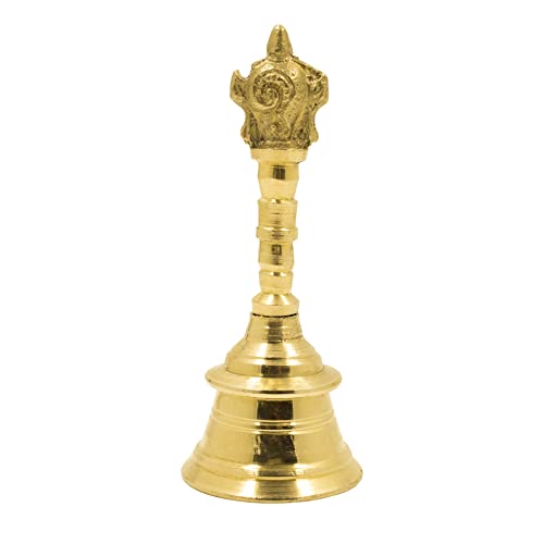 Spillbox Traditional Brass Pooja Bell/Ghanti for Pooja/Worship for Temple Home - 4" Inch Shankchakra, Gold