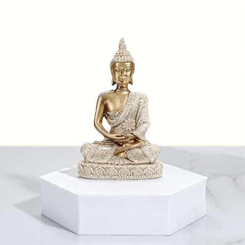 HYFAN Mini Small Meditation Buddha Statue Harmonious Yoga Figurine Collectible Craft Feng Shui Sculpture Decor for Home Office Shelf Desktop (Gold 4) - color: Gold 4