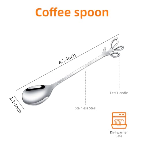 AnSaw Elegant Silver Leaf Coffee Spoons - 10-Piece, 4.7" Mini Spoon - color: Silver