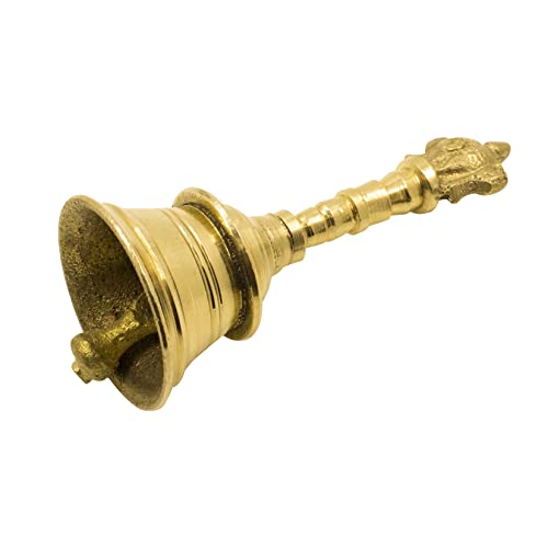 Spillbox Traditional Brass Pooja Bell/Ghanti for Pooja/Worship for Temple Home - 4" Inch Shankchakra, Gold