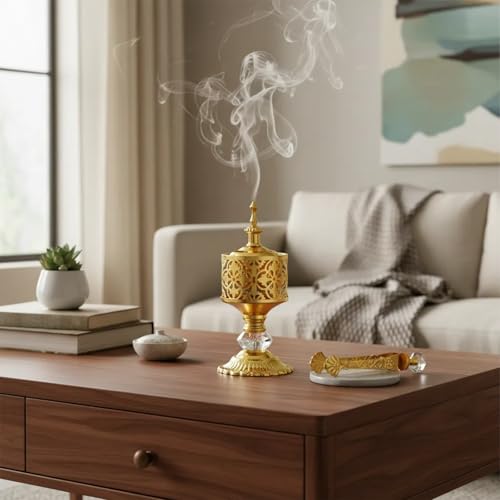 Brass-Tone Bakhoor Burner, Middle Eastern Incense Burner