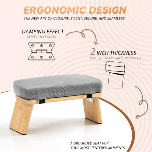 Bamboo Meditation Bench, Foldable Prayer Stool (Grey) - color: Grey