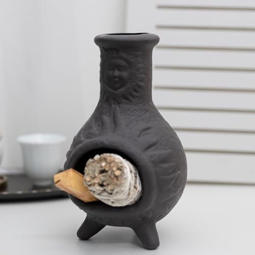 Sun Face Palo Santo Holder, Smudge Bowl for Sage Sticks and Incense Cones - color: Black -Sun Face Palo Santo Holder
