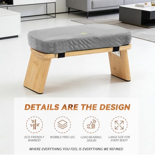 Bamboo Meditation Bench, Foldable Prayer Stool (Grey-Bag) - color: Grey-bag