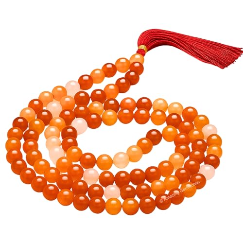Amazing Gemstone Japa Mala 108 Prayer Beads Necklace and Wrist Mala Bracelet for Meditation - color: Carnelian, size: Without Knots