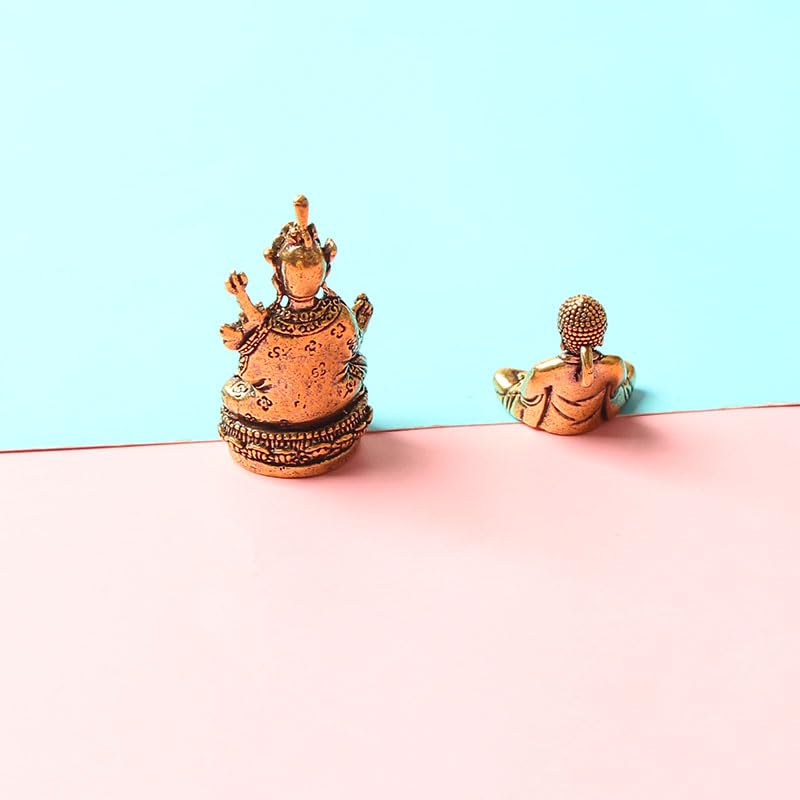 2PC Brass Tibetan Guru Padmasambhava Statues - Antique Finish, Buddhist Deity Crafts, Vairocana Designs, for Home, Indoor & Outdoor Spiritual Decoration
