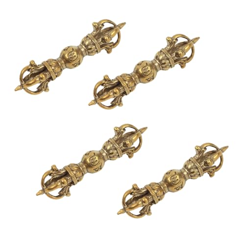 4Pcs Pure Brass Six-Character Mantra Vajra One-Word Drop Magic Pestle Vajra Prong Esoteric Body Protection Device for Men and Women Creative Retro Key Chain Pendant