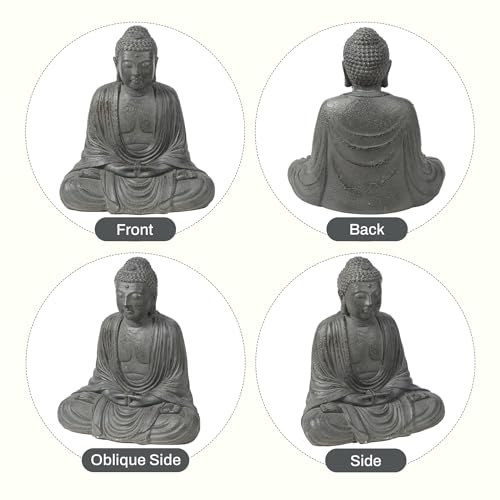 LuxenHome Buddha Statue Outdoor & Indoor, 17" Fiber Stone Meditating Buddha - color: 17" Gray