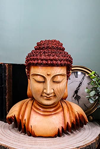 Ebros Medium Feng Shui Shakyamuni Buddha Gautama Bust with Ushnisha and Rosy Cheeks Statue Amitabha Celestial Buddhas Figurine Altar Decoration Buddhism Religious Sculpture in Faux Wood Resin Finish - color: 8.75"tall Buddha Bust