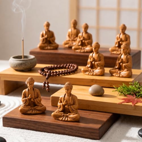 Thenshop 100 Pcs Mini Buddha Statues Bulk Resin Sakyamuni Buddha Figurines Tiny Antique Bronze Meditation Statue Figures Feng Shui Garden Landscape Decor for Home Office Car Decor Gifts DIY Crafts