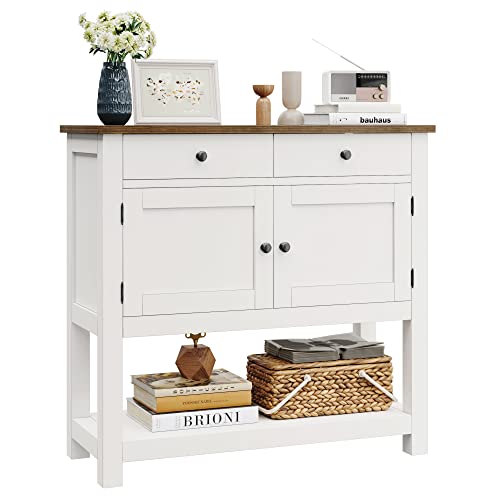 HOSTACK Farmhouse Console Table with Storage, 35.4" W Entryway Table, White - color: White