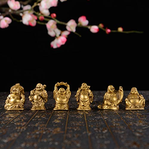 6Pcs 2'' Gold Brass Laughing Buddha Figurines, Tabletop Lucky Decor - color: 2''brass Set