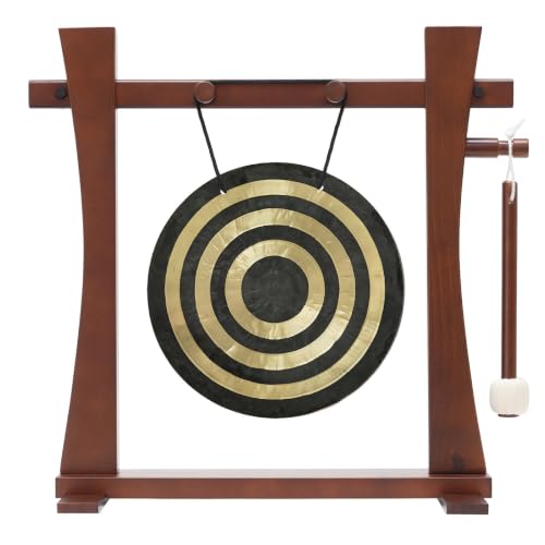 8" to 10" Chinese Gongs on the Tabletop Spirit Guide Gong Stand - Includes Gong, Stand, & Mallet/Great for Home & Office/Traditional Style - size: 10" Solar Flare Gong