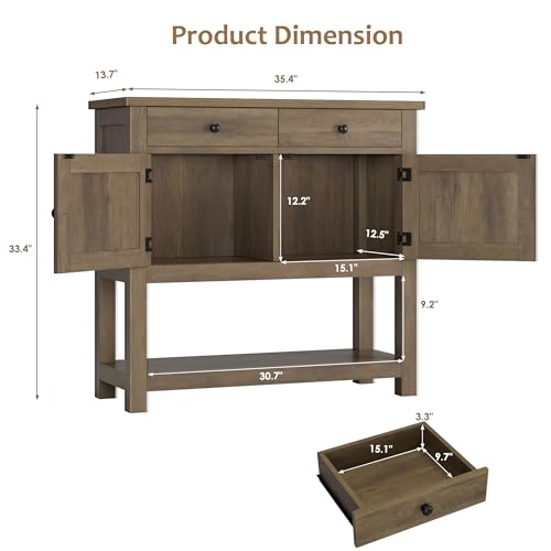 HOSTACK Farmhouse Console Table with Storage, Entryway Table, Rustic Brown - color: Rustic Brown