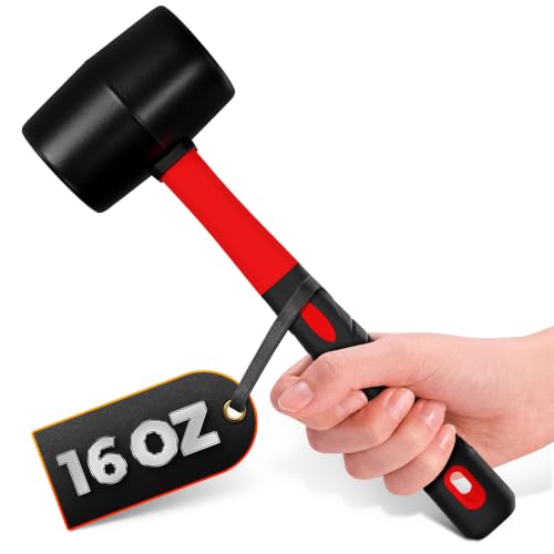 Rubber Mallet Hammer 16 Oz (1 lb), Soft Face Non-Marring Head - color: Red