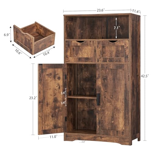 Iwell Bathroom Storage Cabinet with 2 Drawers, Small Kitchen Pantry Cabinet - color: Rustic Brown