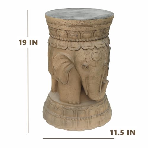 ZOEJADE Maharajah Elephant Lotus Statue Good Luck Garden Stool Side Table