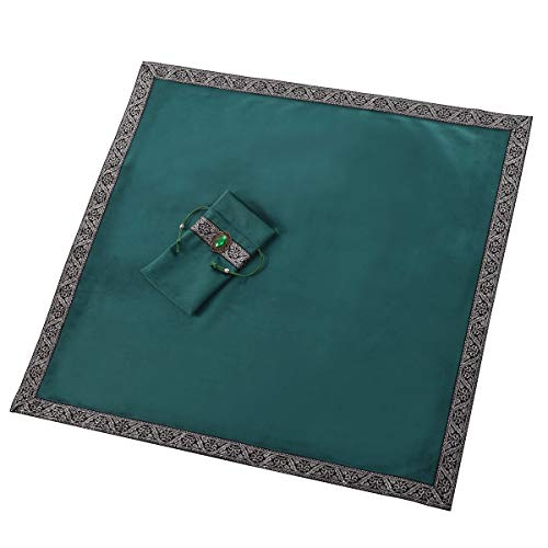 BLESSUME Witch Altar Tarot Table Cloth and Pouch Square Divination Tarot Cloth(Green) - color: Green