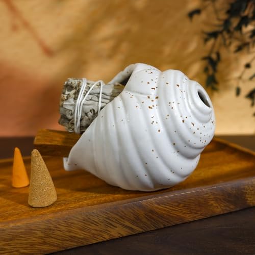 MOUGIGI Ceramic Conch Palo Santo Burner Holder - Mini Chiminea Incense - color: White