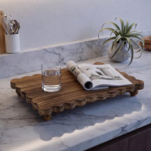 Yookeer Scalloped Wood Riser, Brown, 12'' X 7'' X 1.4'', Square - color: Brown, size: 12'' X 7'' X 1.4'', style: Square