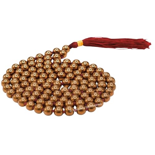 Amazing Gemstone Japa Mala 108 Prayer Beads Necklace and Wrist Mala Bracelet for Meditation - color: Copper Hematite, size: Hand Knotted