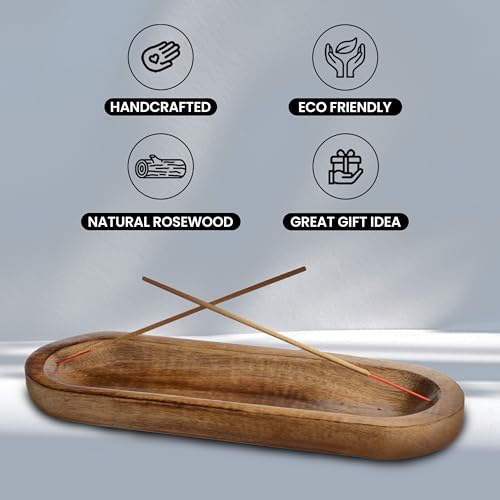Incense Holder-Incense Burner/Ash Catcher-Handmade Wooden Insence Tray Home Decor 11x4x1.2 Inches - style: PLAIN BROWN