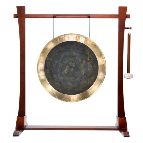 26" Chinese Gongs on the Spirit Guide Gong Stand - Includes Gong, Stand, & Mallet/Stained a Rich Dark Brown with Hints of Red/Perfect for Home & Office - size: 26" Deep Breath Chau Gong