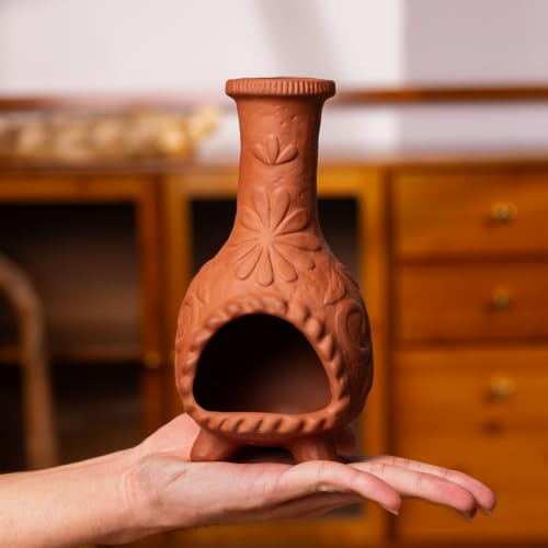 Handmade Palo Santo & Sage Burning Dish, Mini Floral Chiminea Smudge Bowl - color: Terracotta -Flower Palo Santo Holder