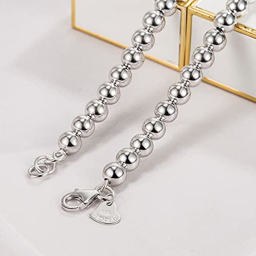 Dankadi Men Solid 925 Sterling Silver Bead Necklace Women 4MM 6MM Round Prayer Beads Link Chain 18 "20" 22 "24" 26 "28" 30" 32" 34" Italy Jewelry Gift - color: 6MM, size: 18 inches