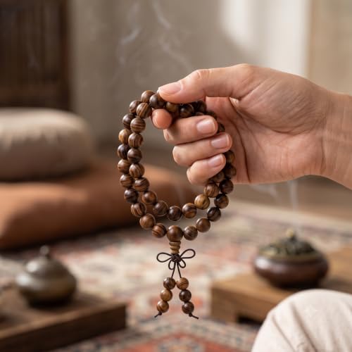 108 Mala Beads Bracelet Necklace 8mm Natural Sandalwood for Women Men