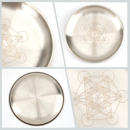 CREATCABIN Hexagon Ritual Plate Altar Plate Stainless Steel Flat Bowl Round Prayer Tray Offering Bowl Dish Candle Holder for Meditation Jewelry Incense Sticks Dowsing Divination Supplies 5.55Inch - style: Hexagon