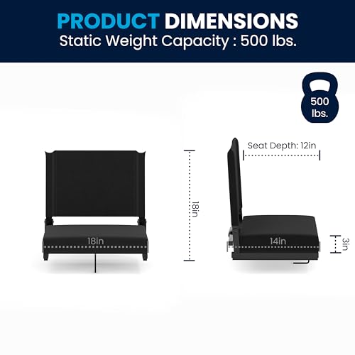 Flash Furniture Grandstand Portable Stadium Seat for Bleachers or Benches, Folding Padded Stadium Chair with Carrying Handle, 500 lb. Weight Capacity, Black - color: Black, size: Set of 1