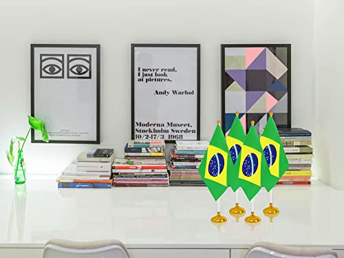 WXTWK 12 Pack Brazil Flag Brazilian Desk Flag Small Mini Brazilian Table Flags With Stand Base,Home Office Festival Events Celebration Decorations - color: Brazil