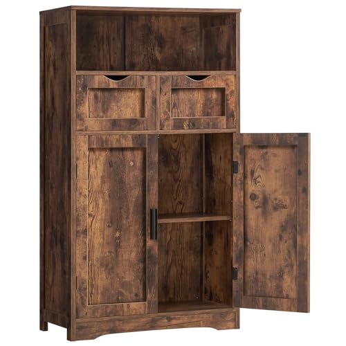 Iwell Bathroom Storage Cabinet with 2 Drawers, Small Kitchen Pantry Cabinet - color: Rustic Brown