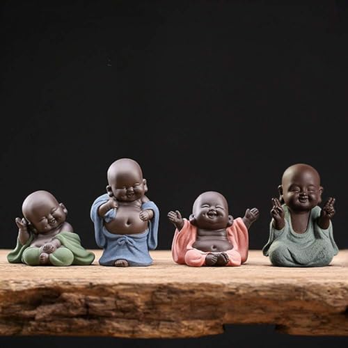 Kingzhuo Ceramic Tiny Cute Buddha Statue Monk Figurine Creative Baby Buddha Crafts Adorable Ornaments Classic Delicate Ceramic Arts and Crafts Small (7 x 10 CM) (Green)