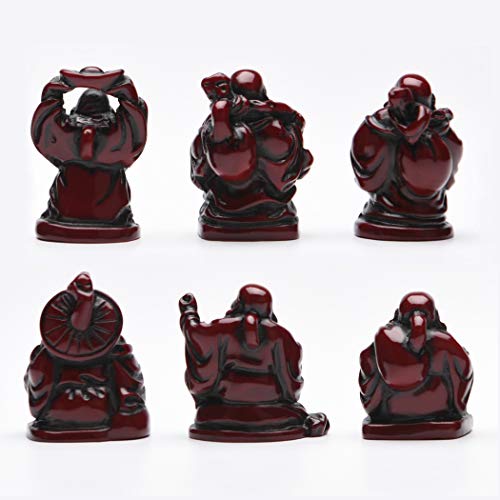 6Pcs 1'' Red Resin Laughing Buddha Figurines, Tabletop Lucky Decor - color: 1'' Resin Red Set