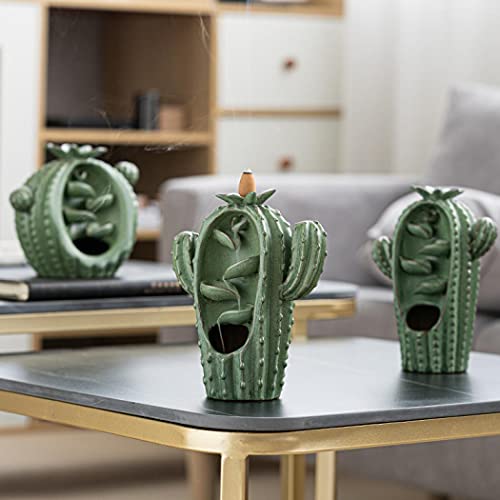 Backflow Incense Burner Holder Cactus Porcelain Waterfall Gift Set