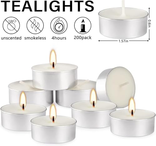 100 Pack 4 Hour Long time Burning,Unscented Tea Lights Candles,White, Smokeless, Dripless,for Weddings, Home, Pool,Shabbat - color: White
