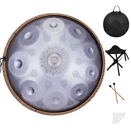 Handpan-Premium 432HZ 22 Inches 10 Notes D Minor Steel Hand Pan Drum Set,Silver Print Adults Handpan Drum - color: Moonlight Silver, size: 22inch