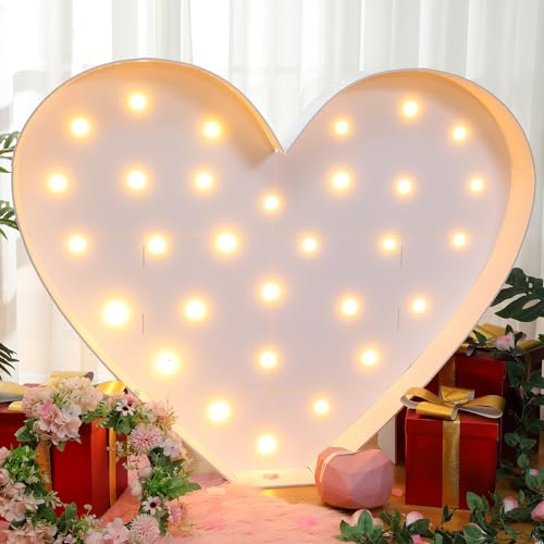 Maxcheck 4FT Marquee Large Light up Decoration, Balloon Frame with Bulb Light String Foam Marquee Signs for Valentine's Eid Birthday Engagement Baby Shower Party Decorations(Cute Heart) - style: Cute Heart