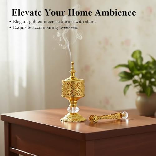 Brass-Tone Bakhoor Burner, Middle Eastern Incense Burner