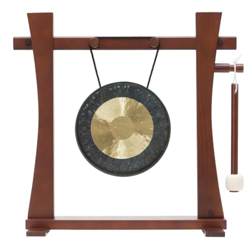 8" to 10" Chinese Gongs on the Tabletop Spirit Guide Gong Stand - Includes Gong, Stand, & Mallet/Great for Home & Office/Traditional Style - size: 8" Chau Gong