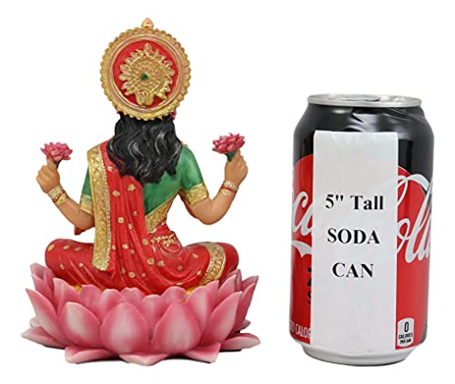 Ebros Seated Beautiful Hindu Goddess Lakshmi Meditating On Lotus Throne Statue 6.25" Tall Wife and Shakti of Vishnu Patroness of The Home Wealth Fortune and Prosperity Figurine