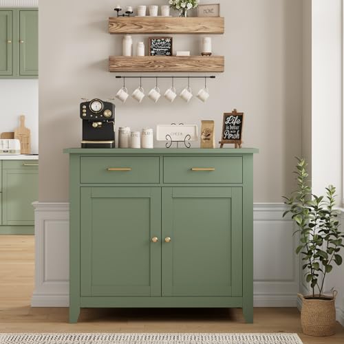 HORSTORS Farmhouse Kitchen Storage Cabinet, Small Buffet, Coffee Bar, Green - color: Green