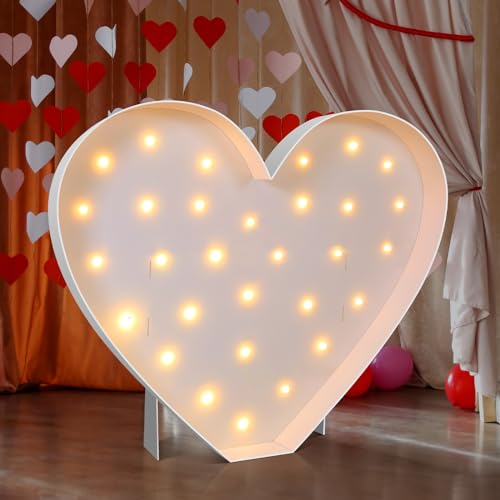 Maxcheck 4FT Marquee Large Light up Decoration, Balloon Frame with Bulb Light String Foam Marquee Signs for Valentine's Eid Birthday Engagement Baby Shower Party Decorations(Cute Heart) - style: Cute Heart